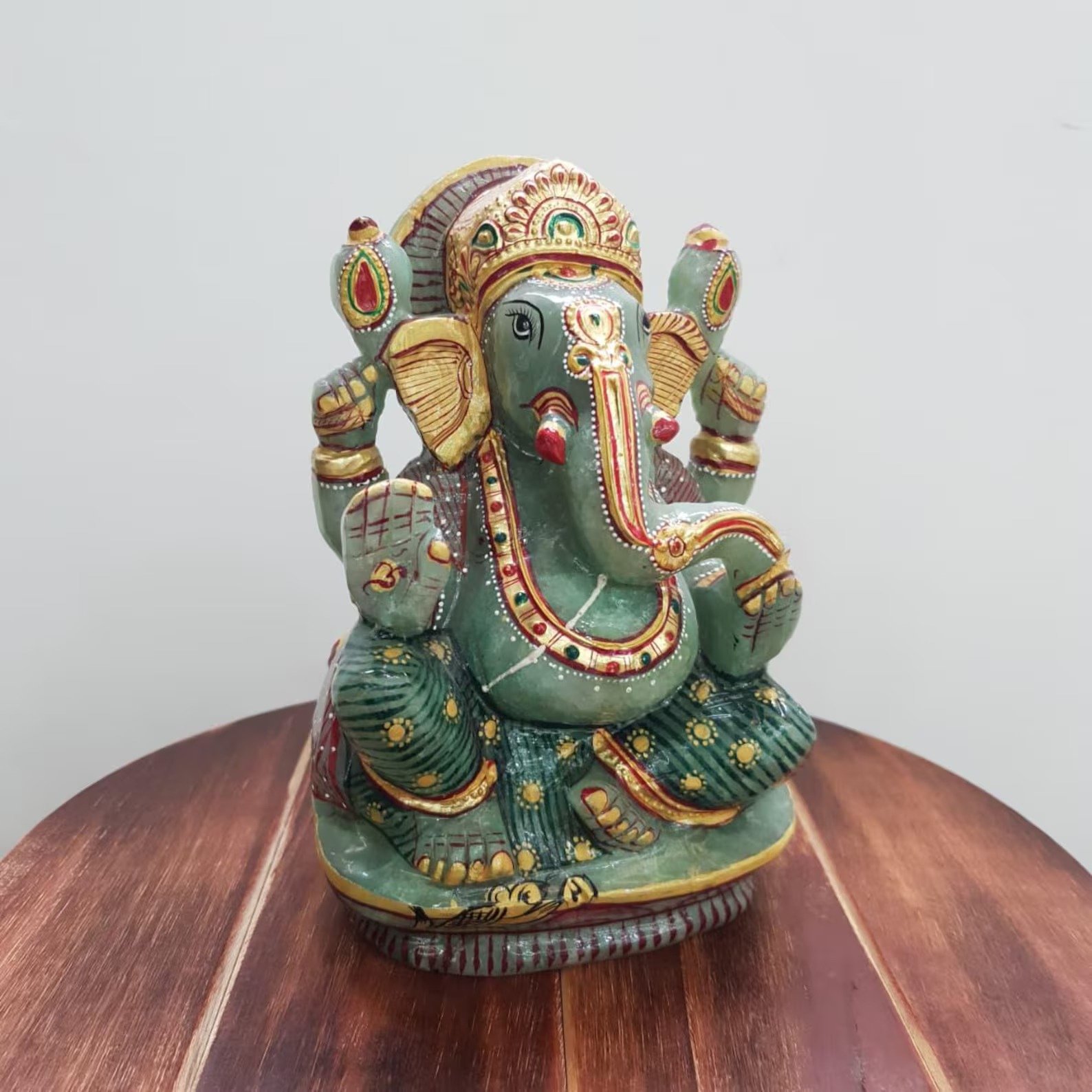 Green Jade Ganesha Idol, 7" Ganesh ji Murti for Home, Temple & Gift - Image 10