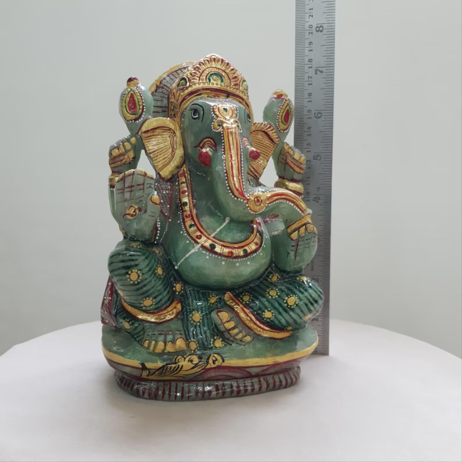 Green Jade Ganesha Idol, 7" Ganesh ji Murti for Home, Temple & Gift - Image 9
