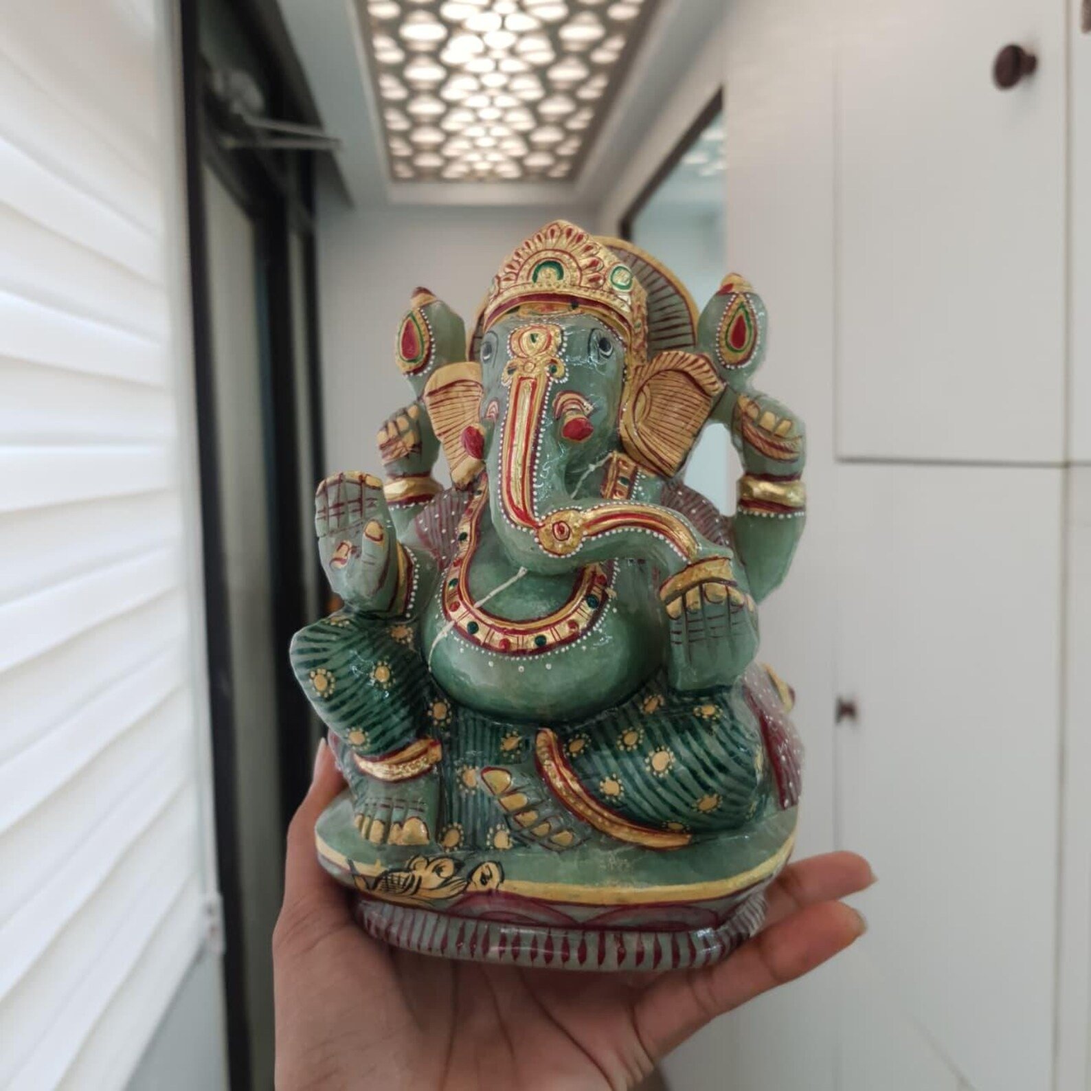 Green Jade Ganesha Idol, 7" Ganesh ji Murti for Home, Temple & Gift - Image 8