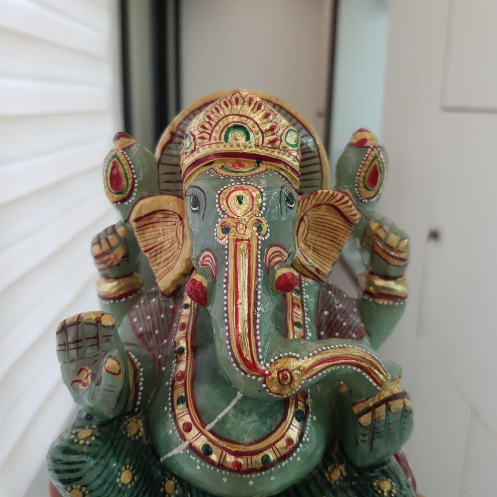 Green Jade Ganesha Idol, 7" Ganesh ji Murti for Home, Temple & Gift - Image 7