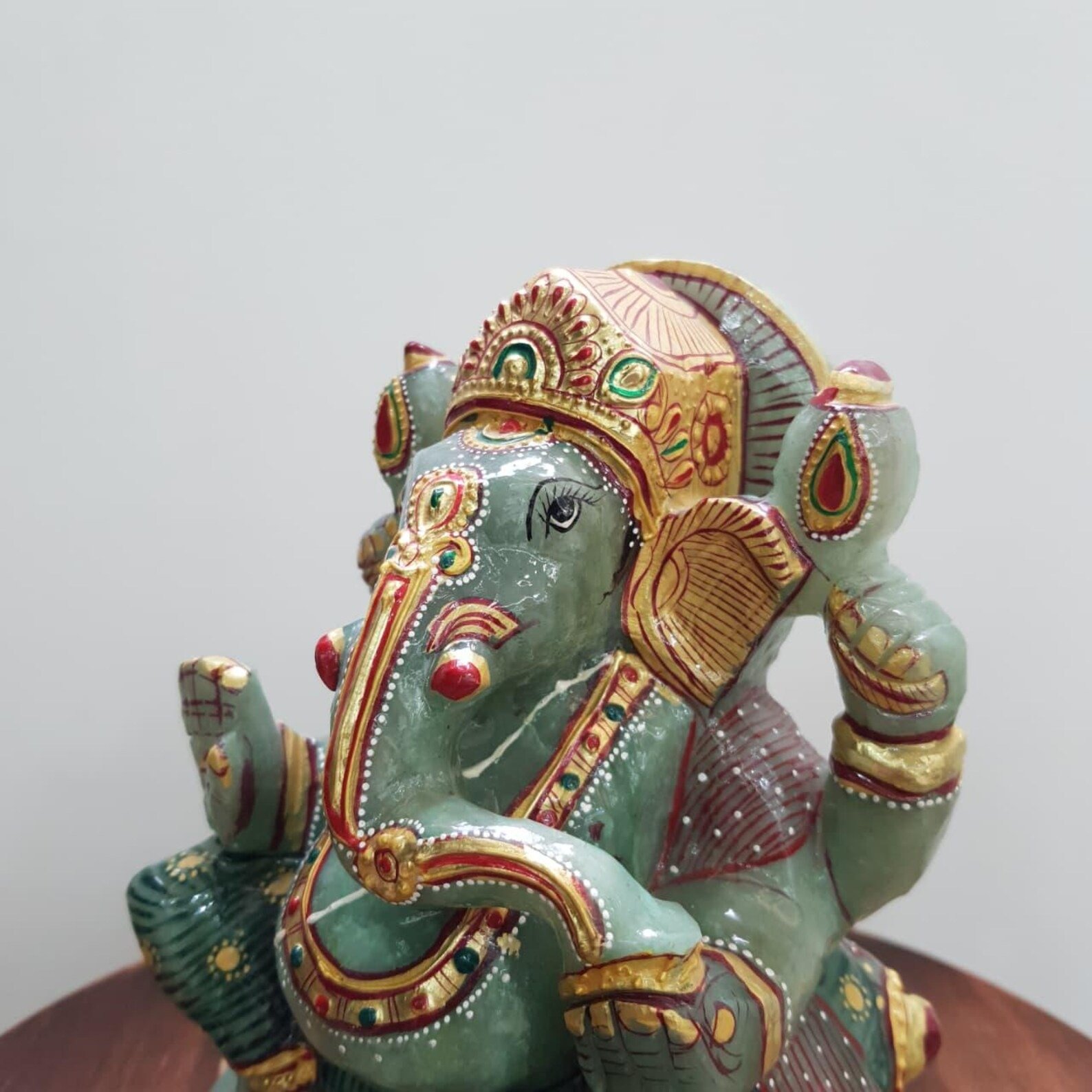 Green Jade Ganesha Idol, 7" Ganesh ji Murti for Home, Temple & Gift - Image 6