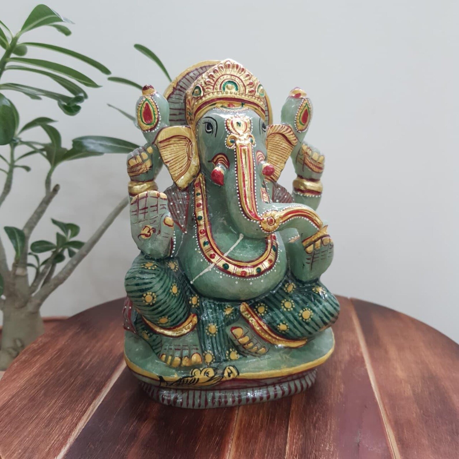 Green Jade Ganesha Idol, 7" Ganesh ji Murti for Home, Temple & Gift - Image 3